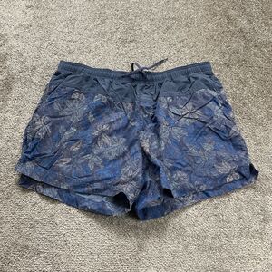 Columbia Sandy River Water Shorts Women Large Blue Leaves Elastic Waist Swimming